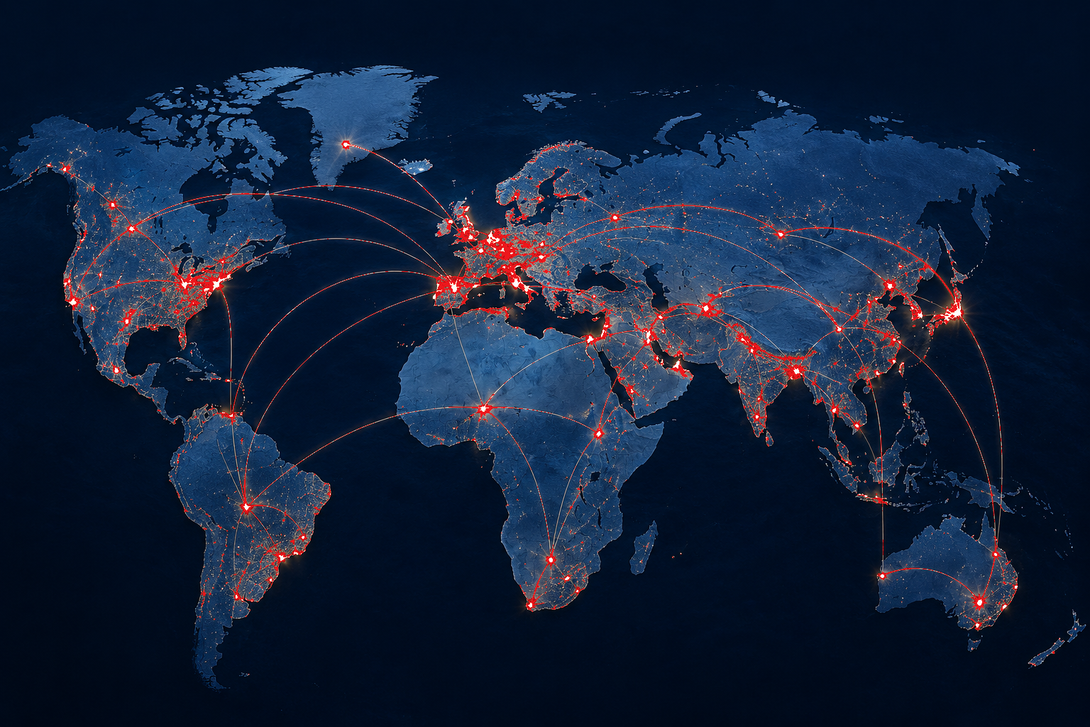 Maron global export markets map with red trade routes